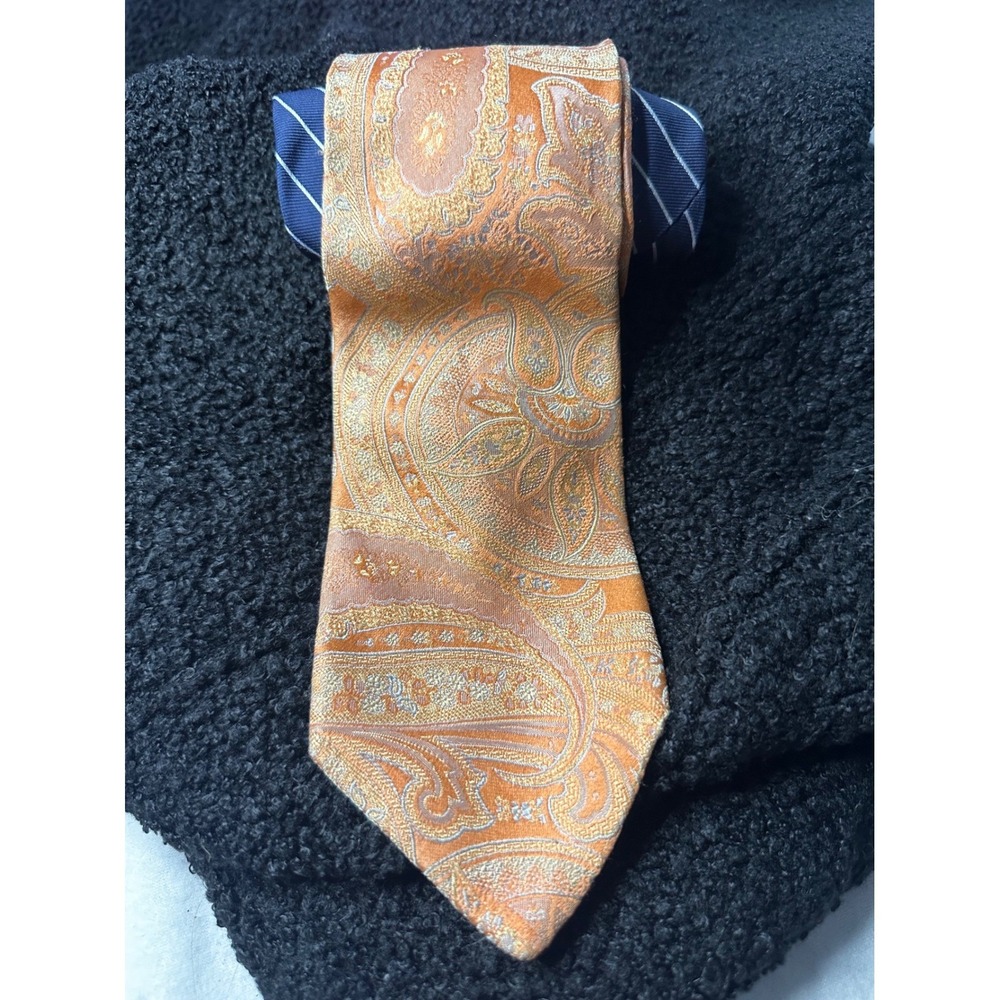 Tommy Hilfiger Paisley‎ Silk Men's Necktie Orange Blue Formal